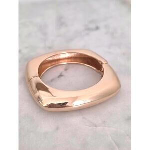 Vintage Gold Tone Hinged Bracelet – Modernist Square Shape, 3” Across